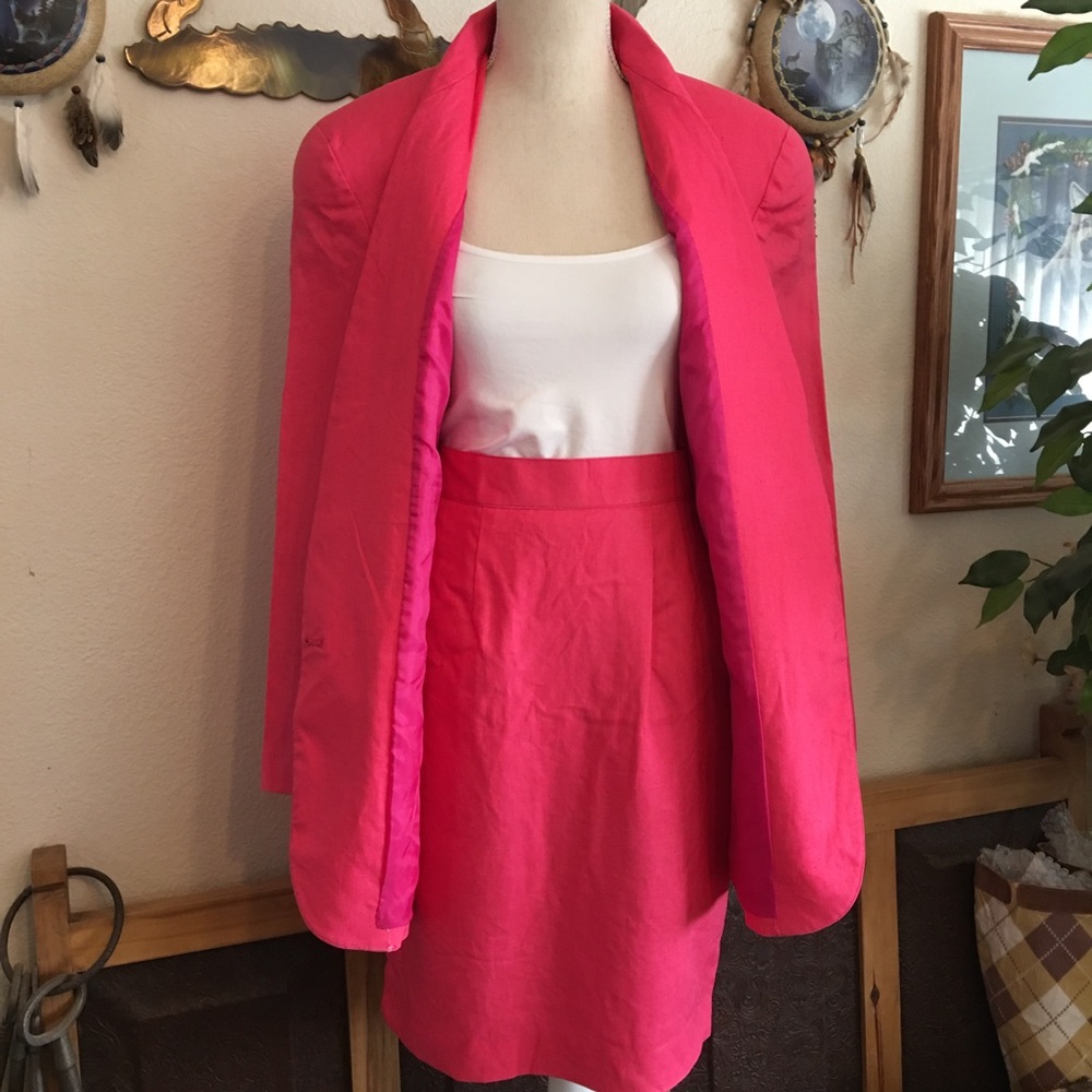 Vintage 90s K.M. International pink skirt set suit